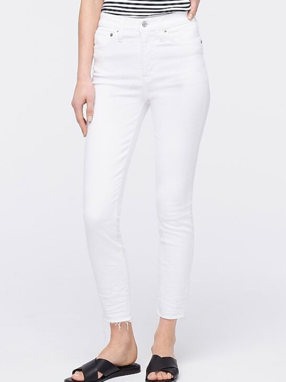J.Crew Factory 10” High Rise Skinny Jeans White Raw Hem Stretch Denim 28